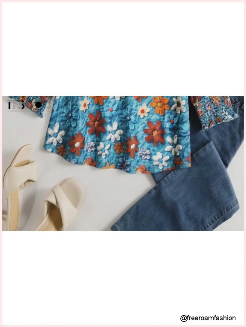 Plus Size Tunic Blouse 3/4 Sleeve V Neck Smocked Cuffs